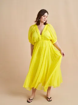 La Ligne Constance Shirred Silk-Chiffon Midi Dress Yellow Size 12 for rent on The Volte - image 2
