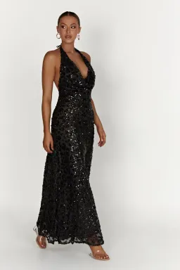 Meshki Nicola Plunge Neck Sequin Maxi Black Size M/AU 10 for rent on The Volte - image 2