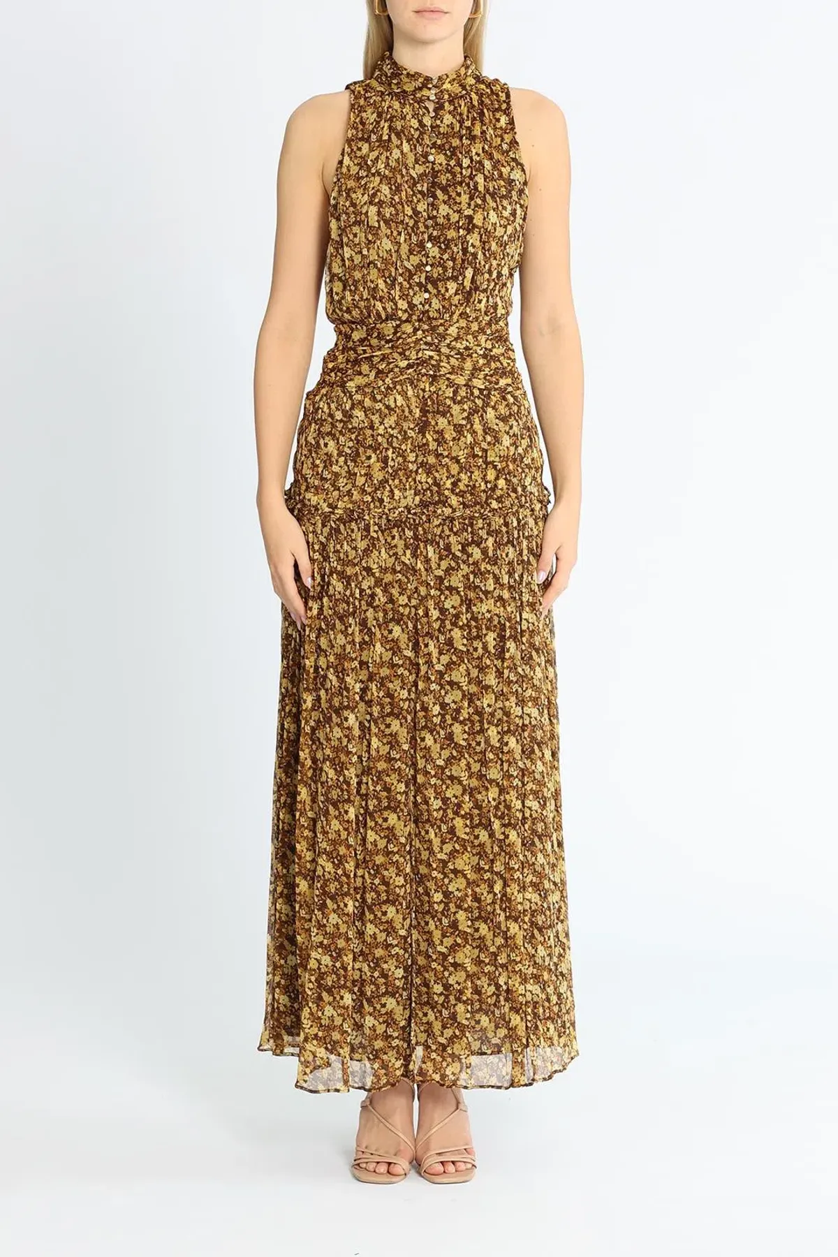 Shona Joy Carmela Sleeveless Midi Dress Khaki Print Size 12 - Image 2