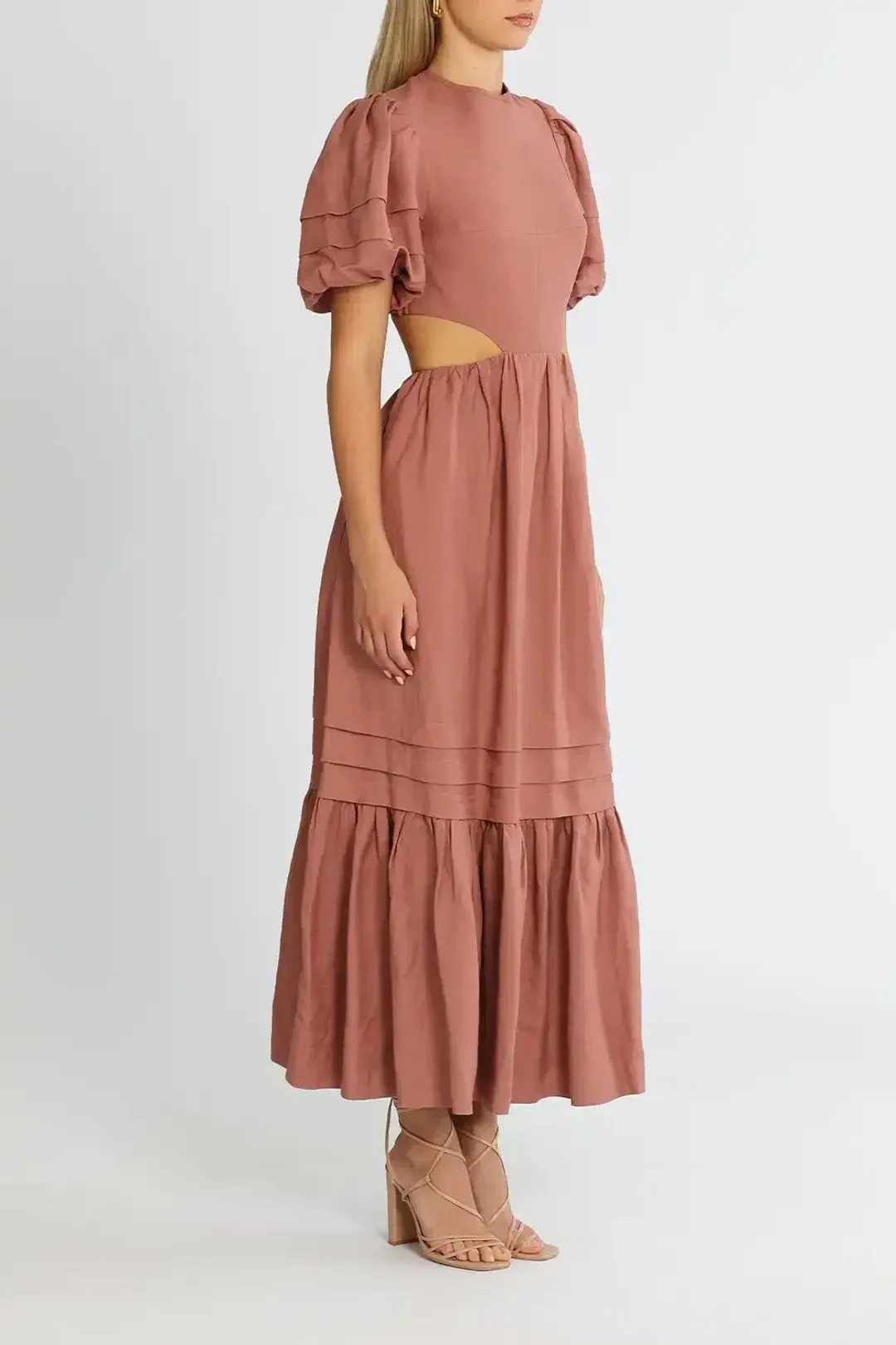 Shona Joy Vega Cut Out Open Back Midi Dress Rose Pink Size 12 for rent on The Volte - main image