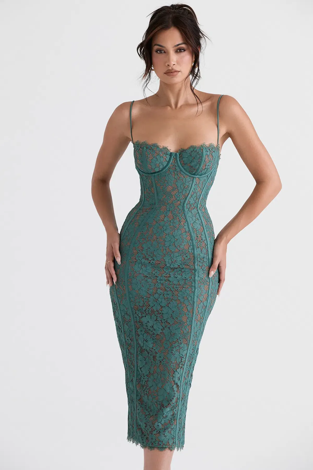 House of CB Joelle Lace Midi Dress Green Size L/Au 12 - Image 2