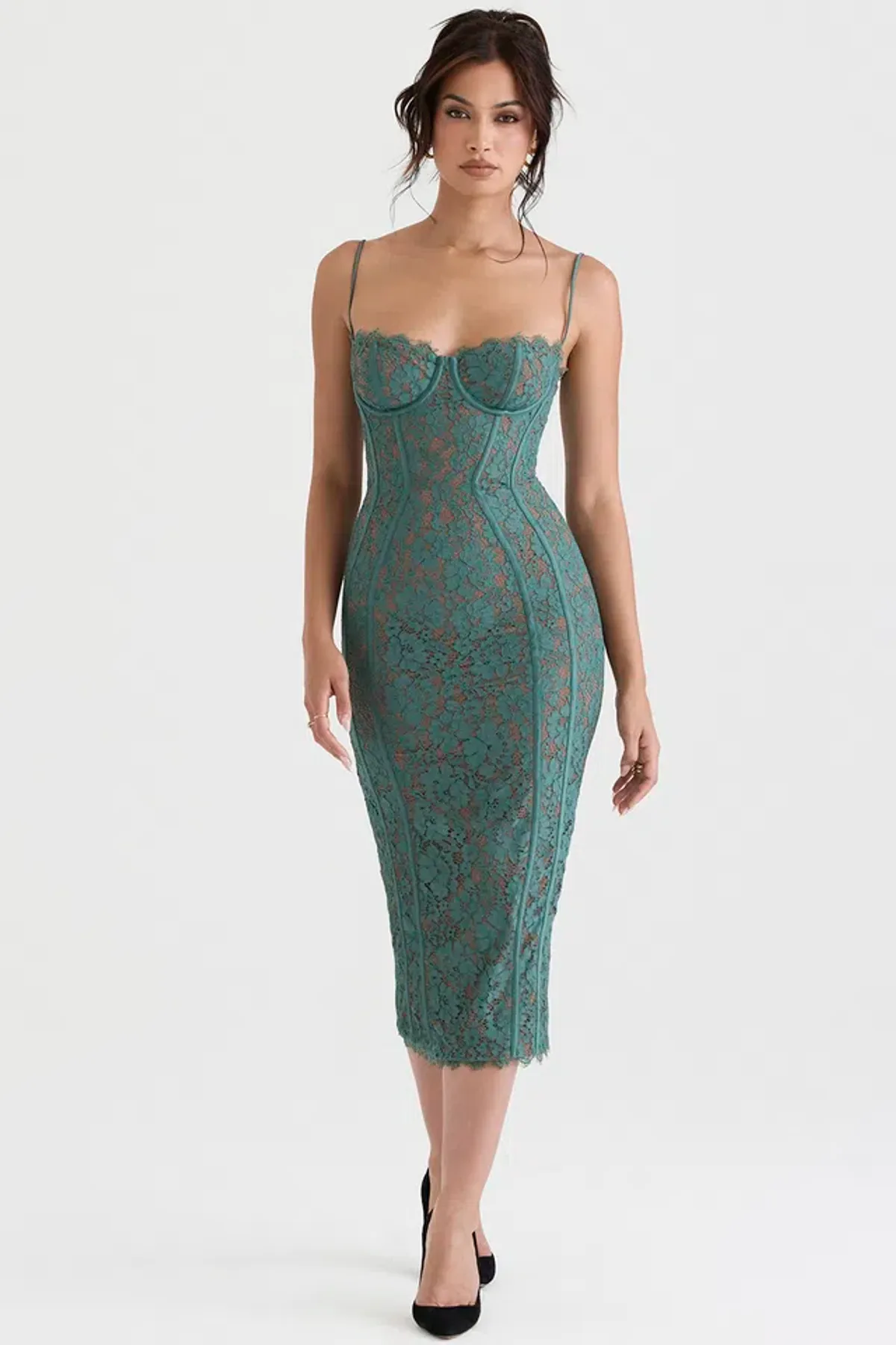 House of CB Joelle Lace Midi Dress Green Size L/Au 12 - Image 1