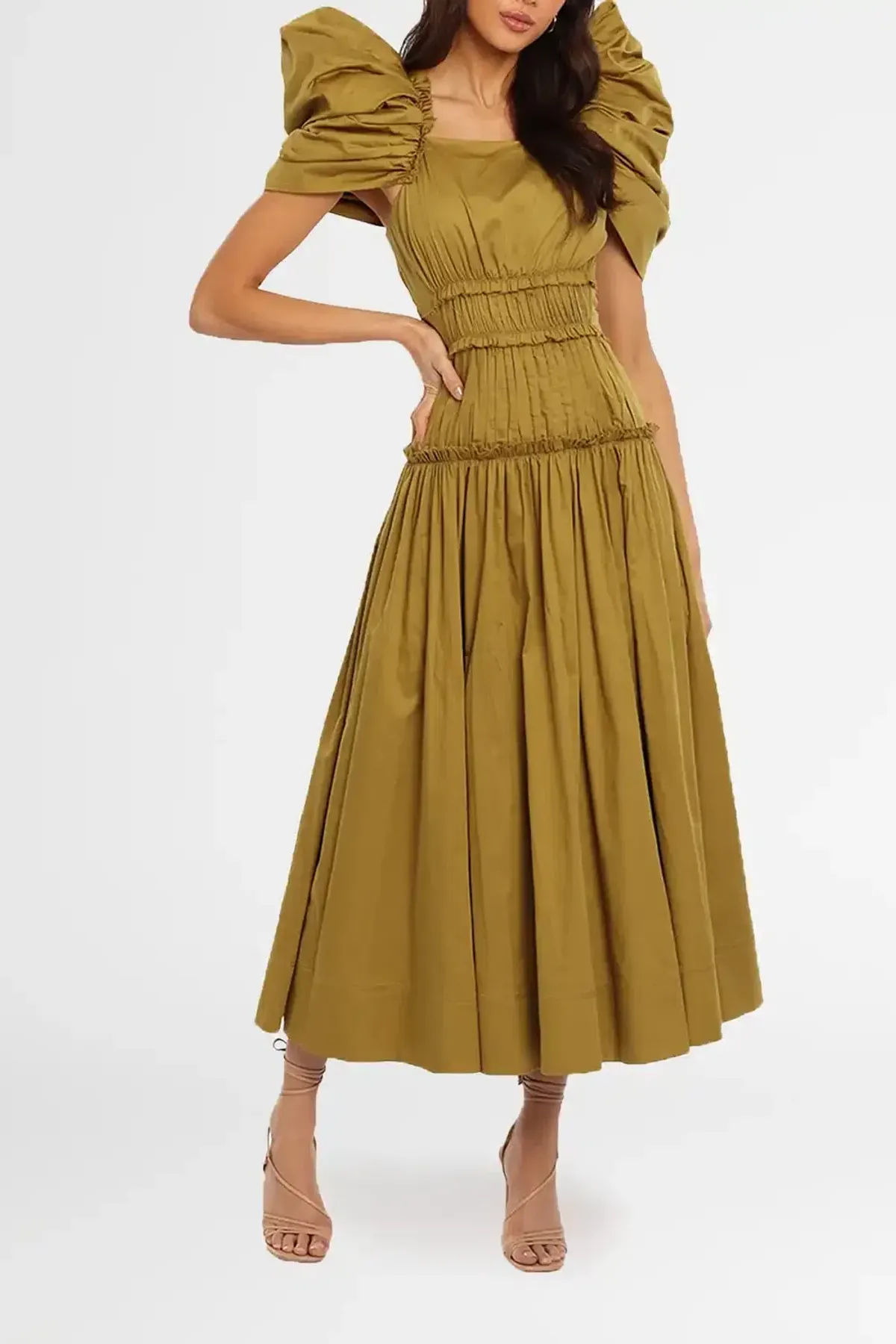 AJE Frequency Midi Dress Khaki Size 12 - Image 3