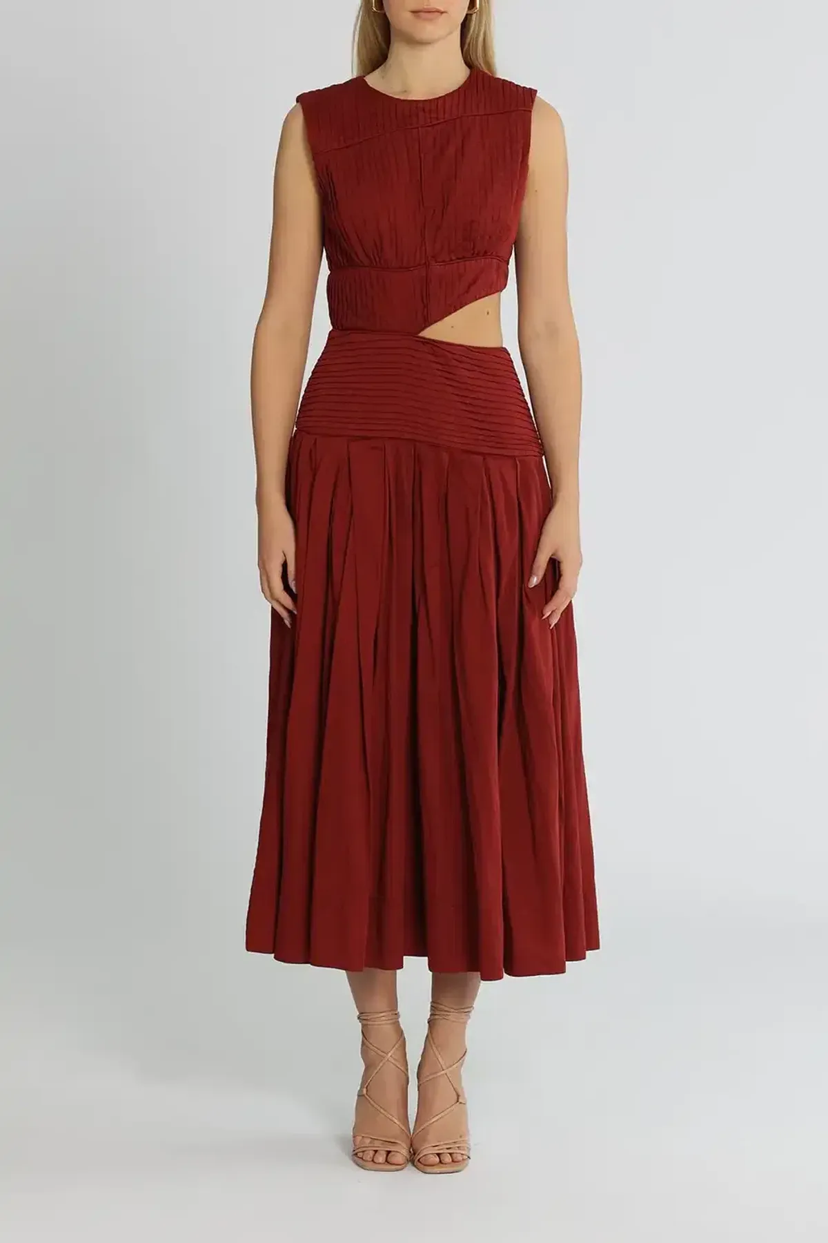 AJE Cascade Cut Out Dress Burgundy Size 14 - Image 1