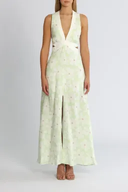 By Johnny Fleur Tie Back Midi Dress Green Print Size 14 for rent on The Volte - image 1