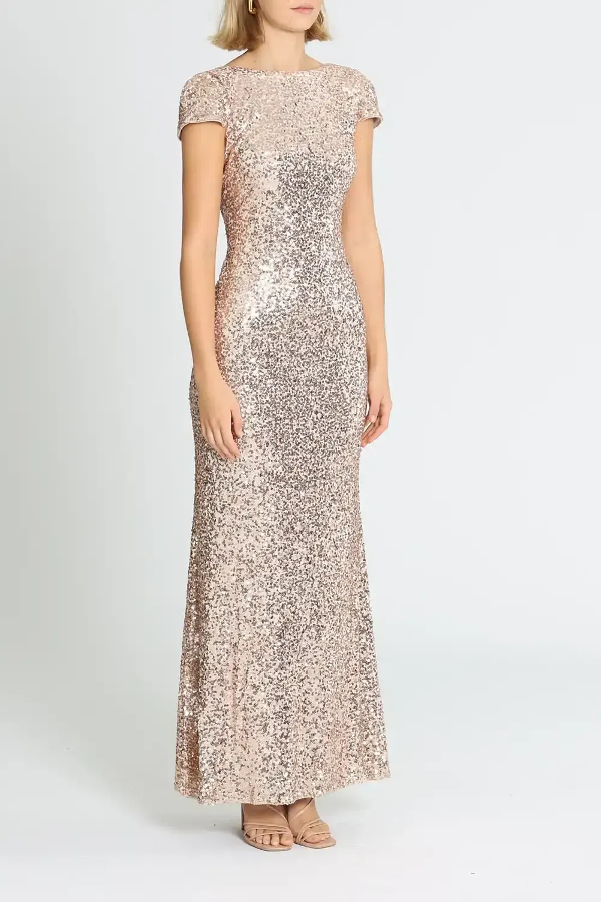 Badgley Mischka Sequin Cowl Back Gown Blush Size 18 - Image 2