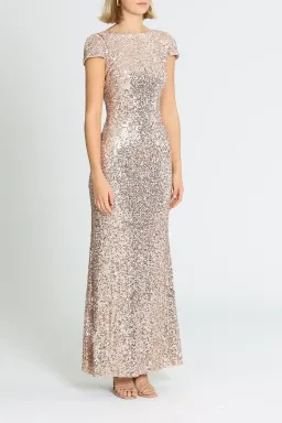 Badgley Mischka Sequin Cowl Back Gown Blush Size 18 for rent on The Volte - image 2