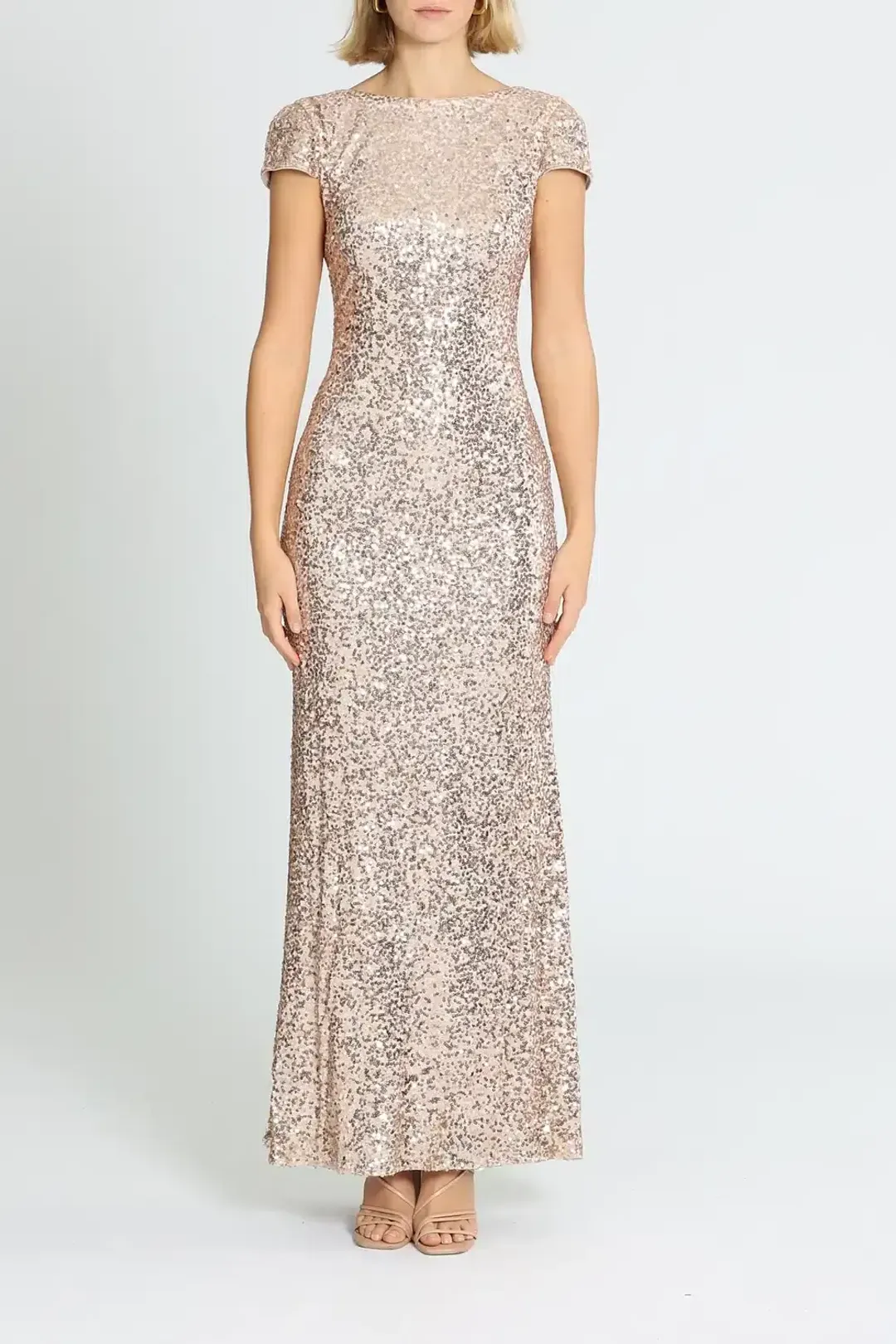 Badgley Mischka Sequin Cowl Back Gown Blush Size 18 for rent on The Volte - main image