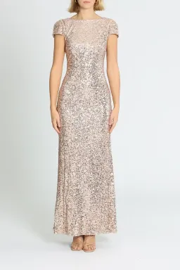 Badgley Mischka Sequin Cowl Back Gown Blush Size 18 for rent on The Volte - image 1