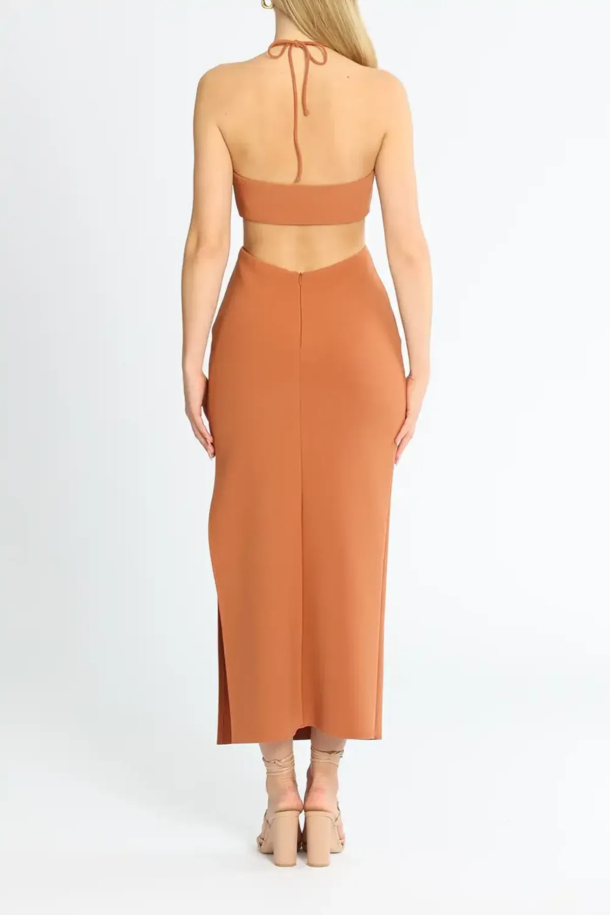 Bec & Bridge Cut Out Midi Dress Orange Size 14 - Image 3
