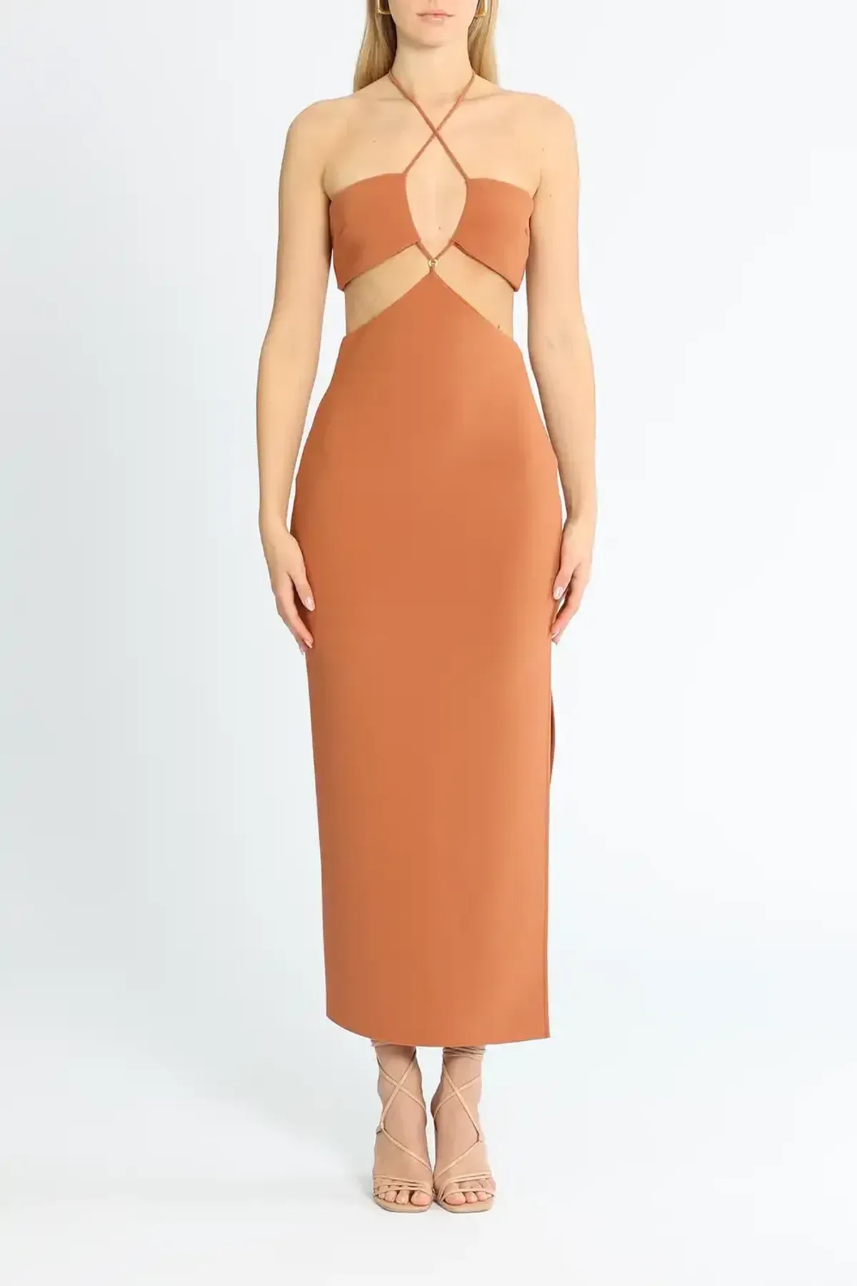 Bec & Bridge Cut Out Midi Dress Orange Size 14 - Image 1