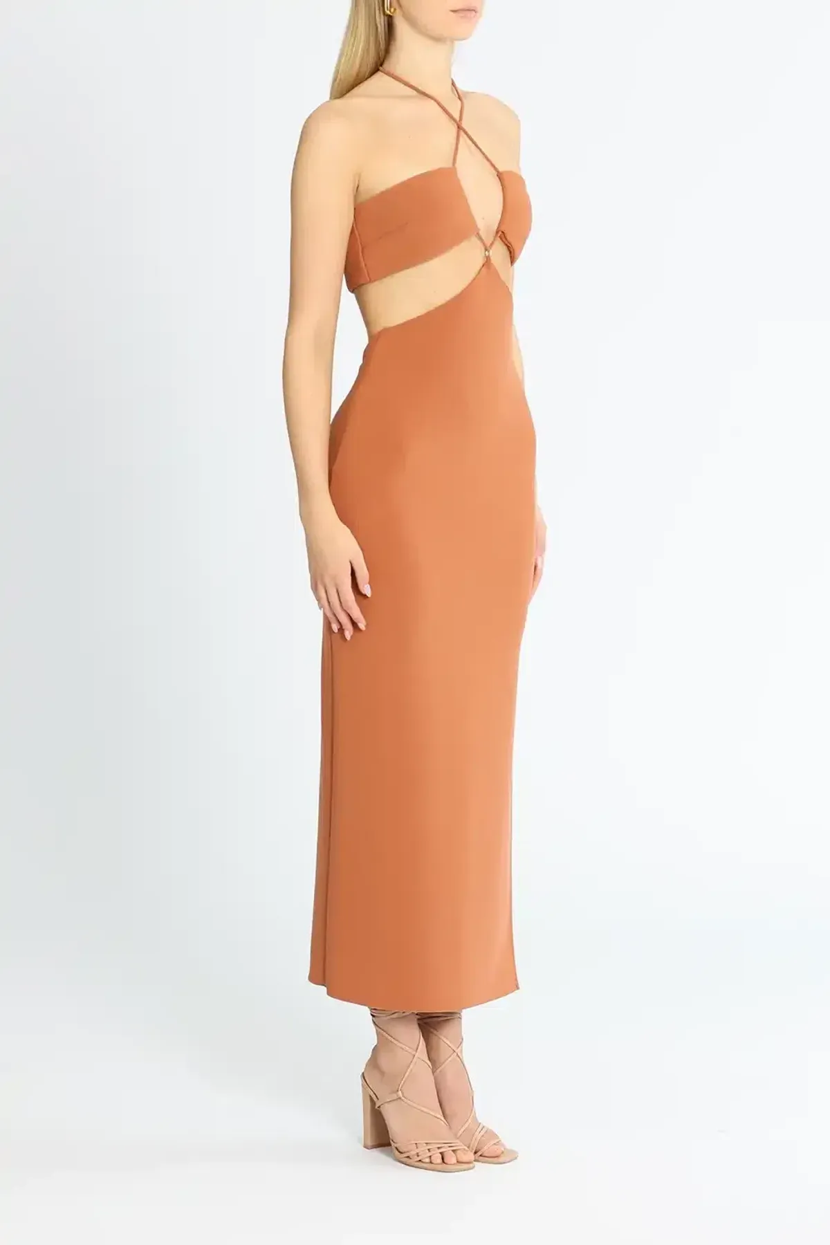 Bec & Bridge Cut Out Midi Dress Orange Size 14 - Image 2