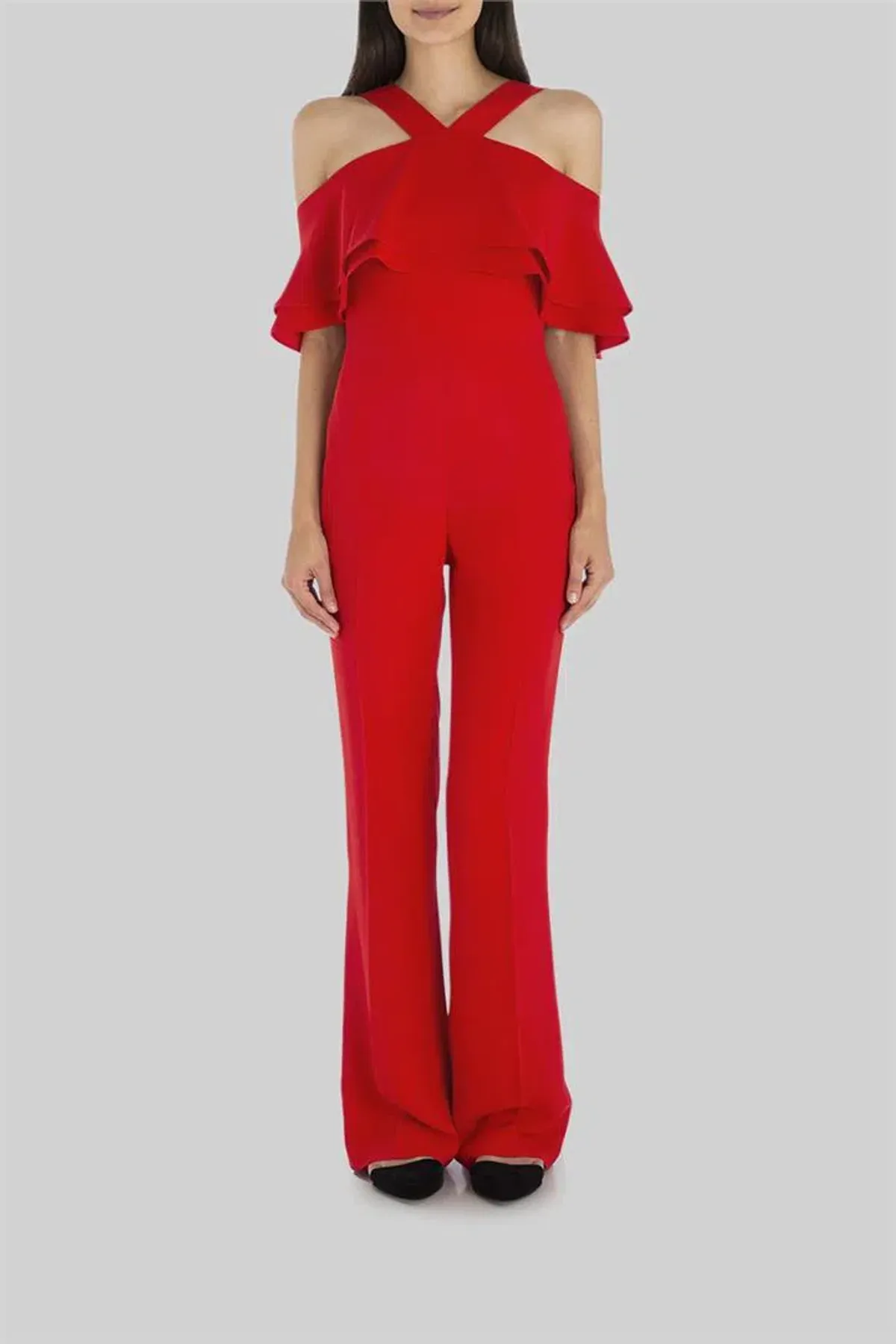 Carla Zampatti Crepe La Vie Boheme Jumpsuit Ruby Size 10 for rent on The Volte - main image