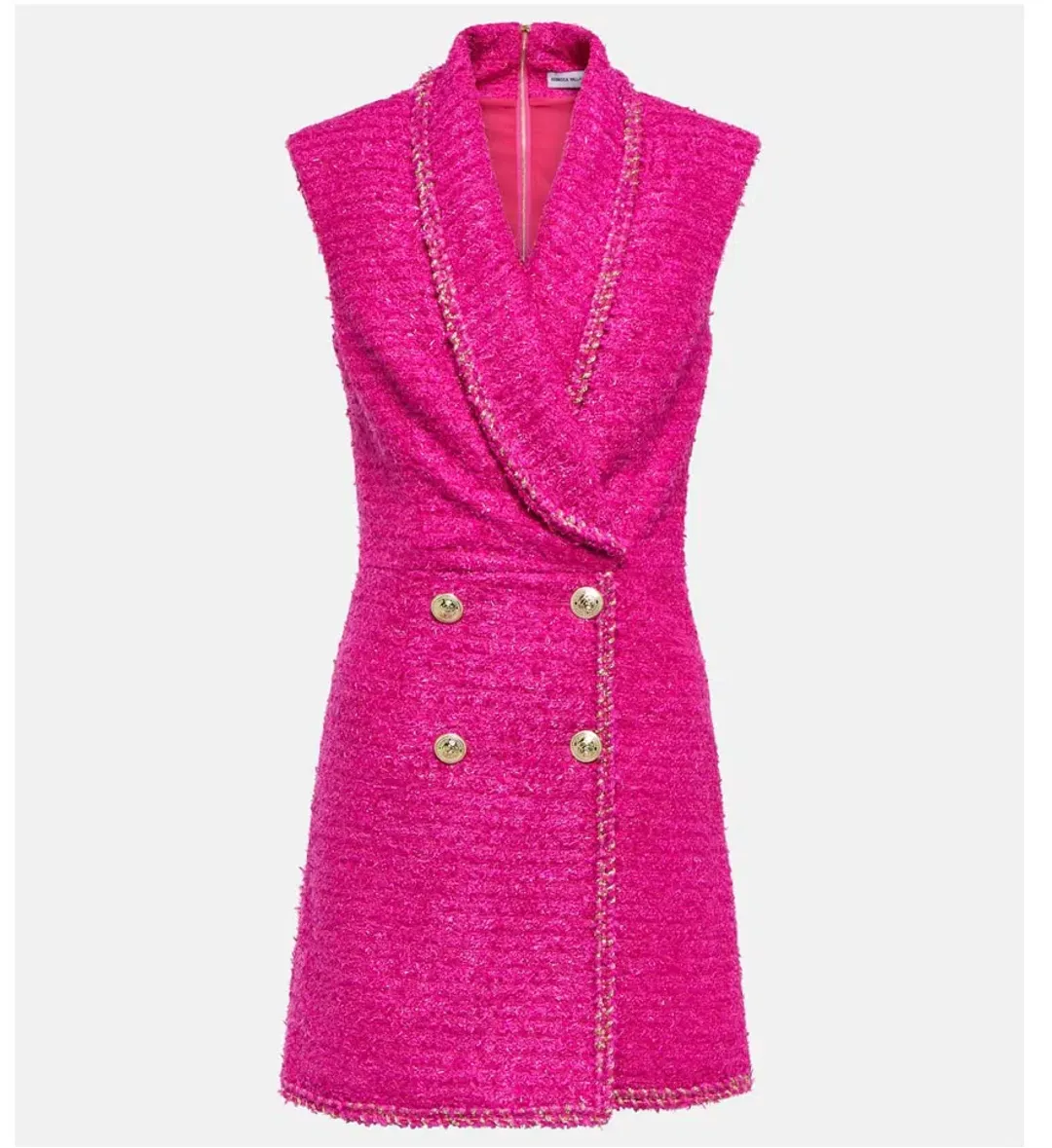 Rebecca Vallance Palais Sleeveless Tweed Blazer Mini Dress Pink Size AU 10 for rent on The Volte - main image