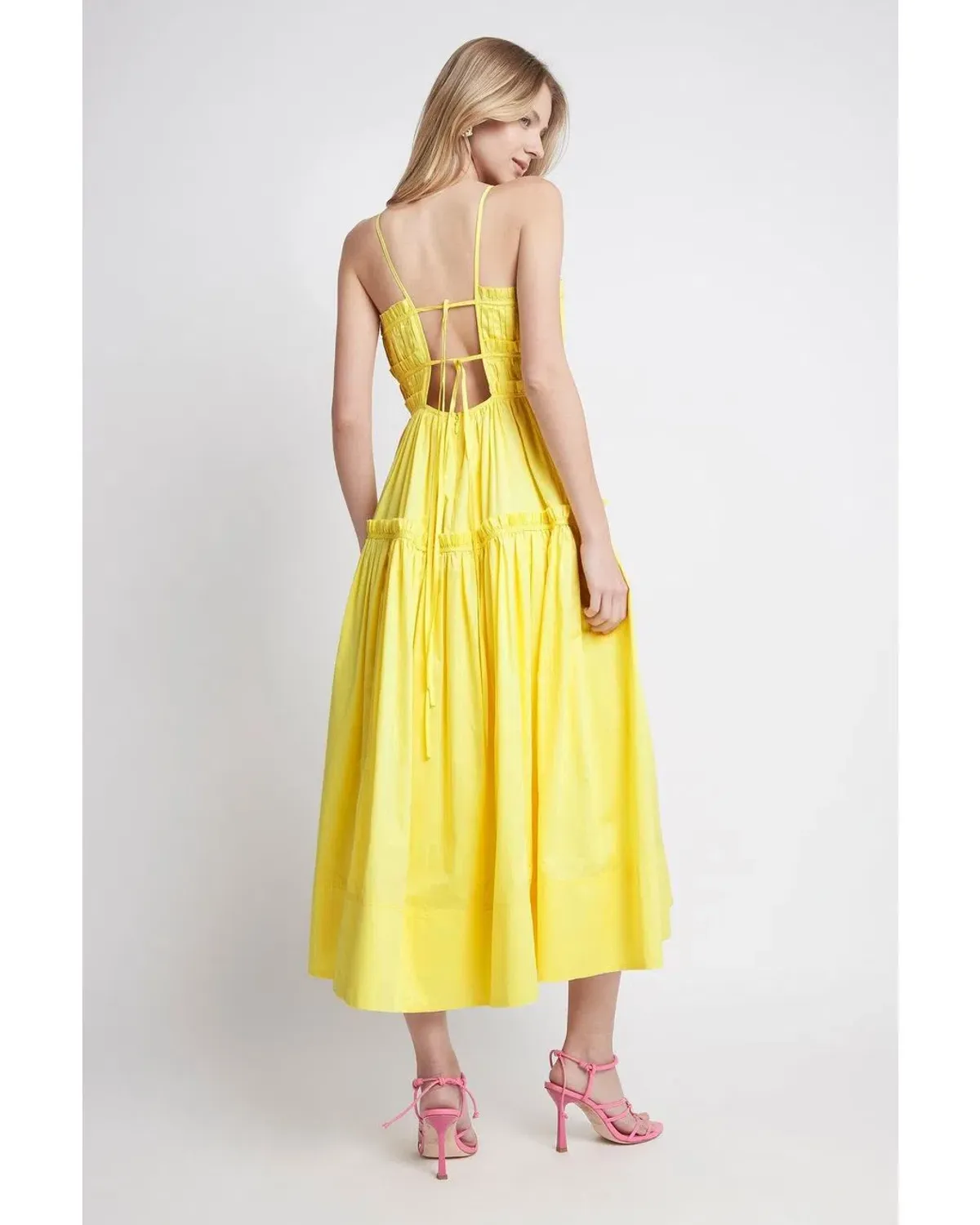 Aje Romance Tie Strap Midi Dress Sunshine Yellow Size 16 - Image 2
