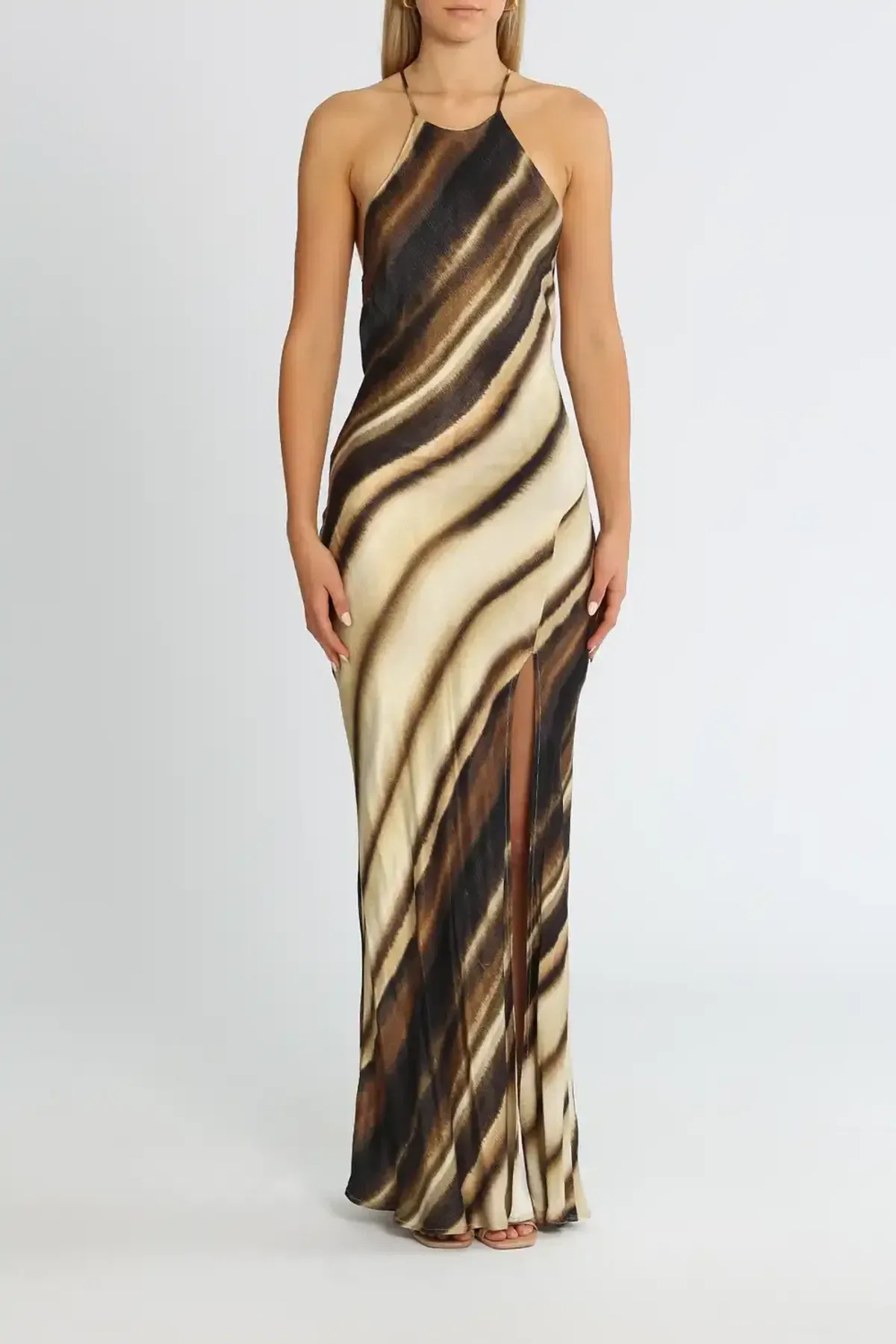 Bec & Bridge Watercolour Maxi Dress Brown/Cream Print Size 12 - Image 1