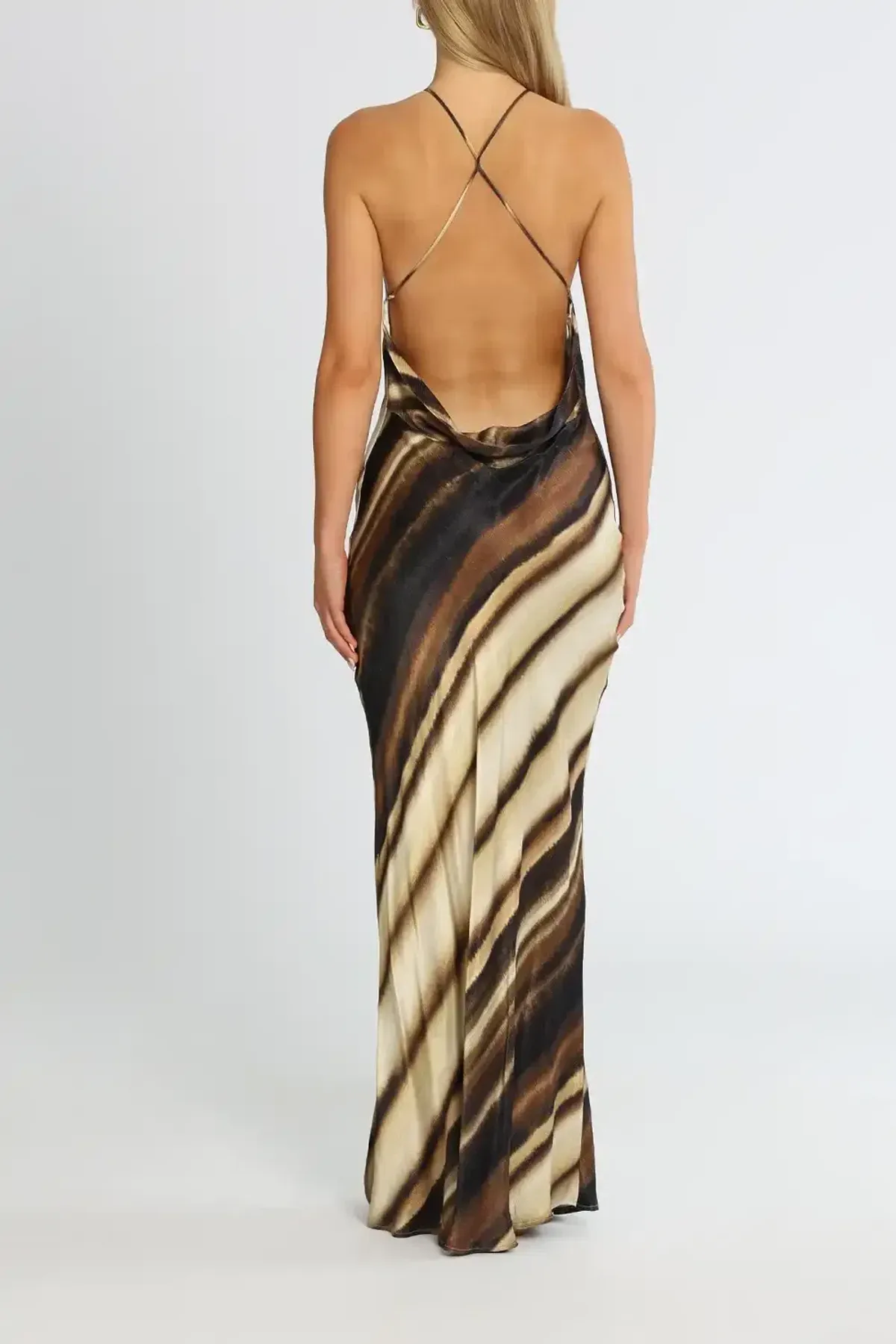 Bec & Bridge Watercolour Maxi Dress Brown/Cream Print Size 12 - Image 3
