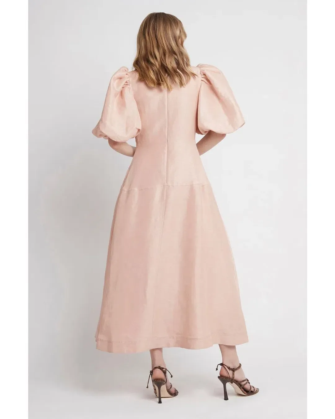 AJE Dusk Knot Puff Sleeve Midi Dress Blush Size 6 for rent on The Volte - main image
