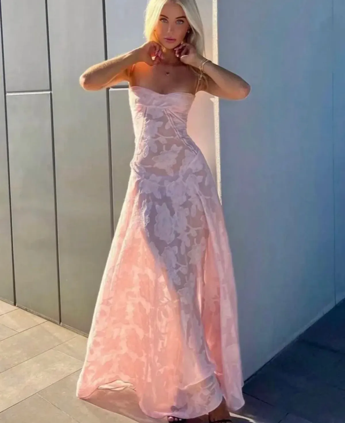 House Of Cb Seren Maxi Dress Soft Pink Size 10 - Image 7
