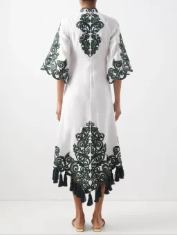 Zimmermann Anneke Tassel-Trimmed Embroidered Linen Dress Ivory/Green Size 0 / Au 8 for rent on The Volte - image 2