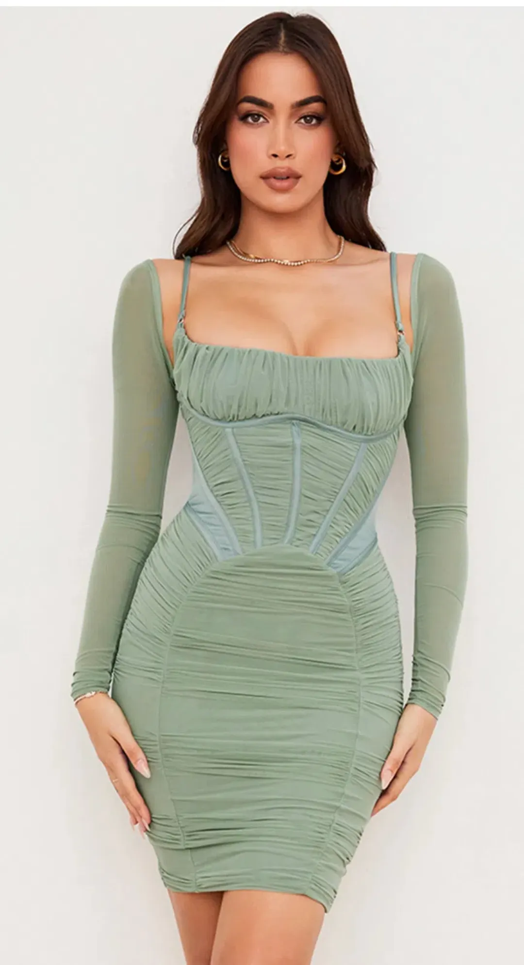 House Of CB Freyja Gathered Corset Dress Green Size XS / AU 6 for rent on The Volte - main image