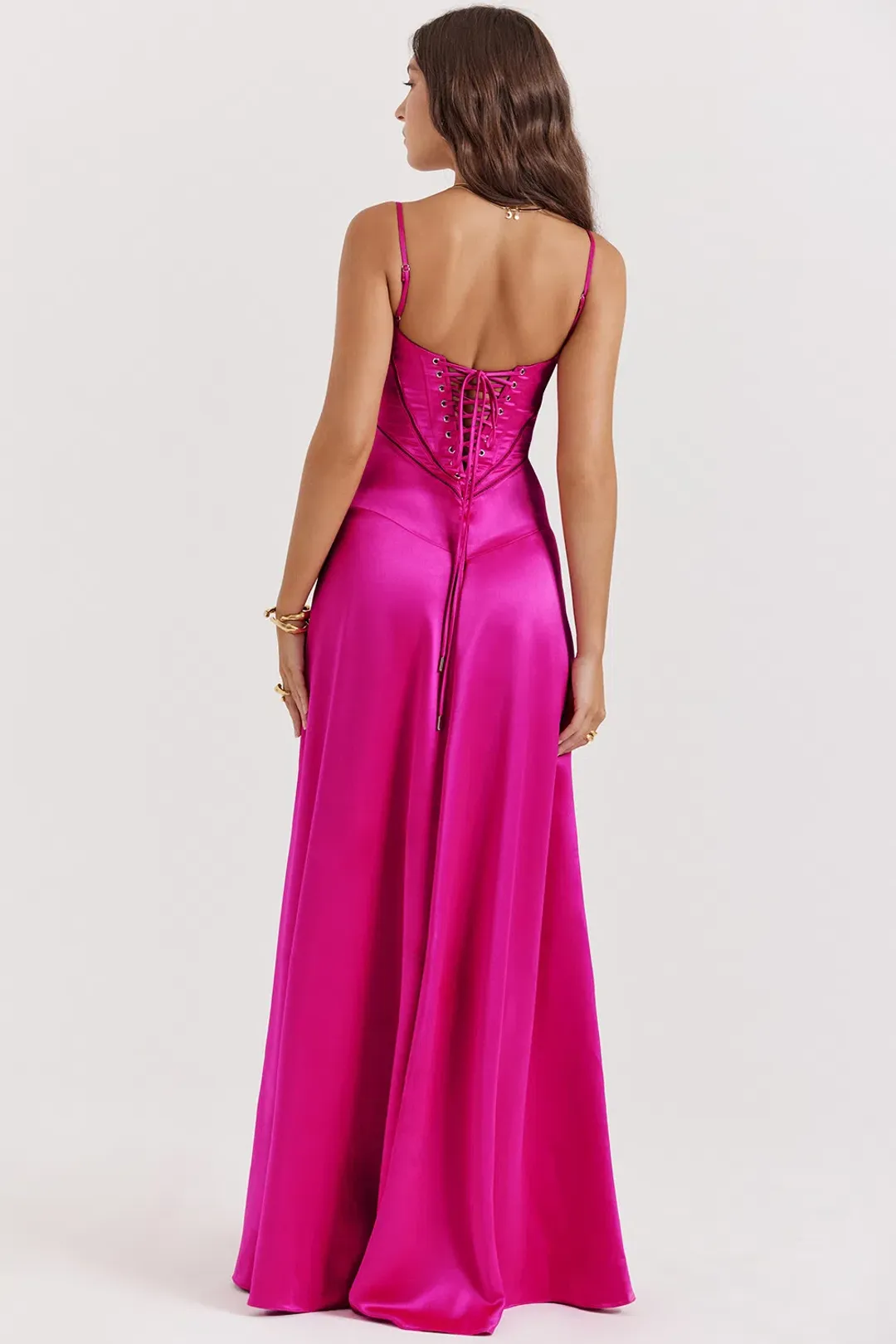 House of CB Anabella Seren Lace Up Corset Maxi Dress in Hot Pink Fuchsia Size XS / AU 6 for rent on The Volte - main image