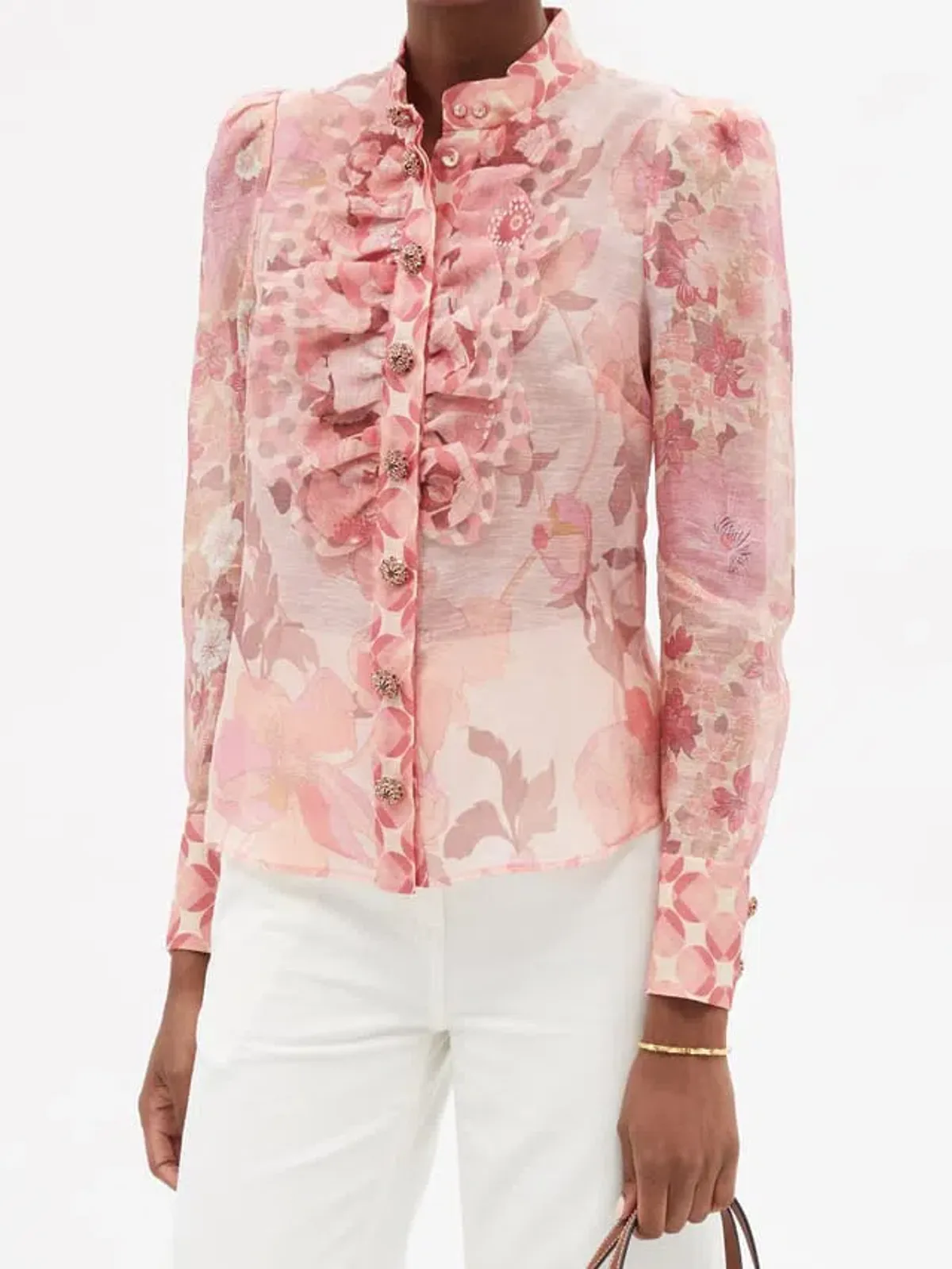 Zimmerman Concert Ruffle Linen And Silk Blend Pink Size 2 / AU 14 - Image 1