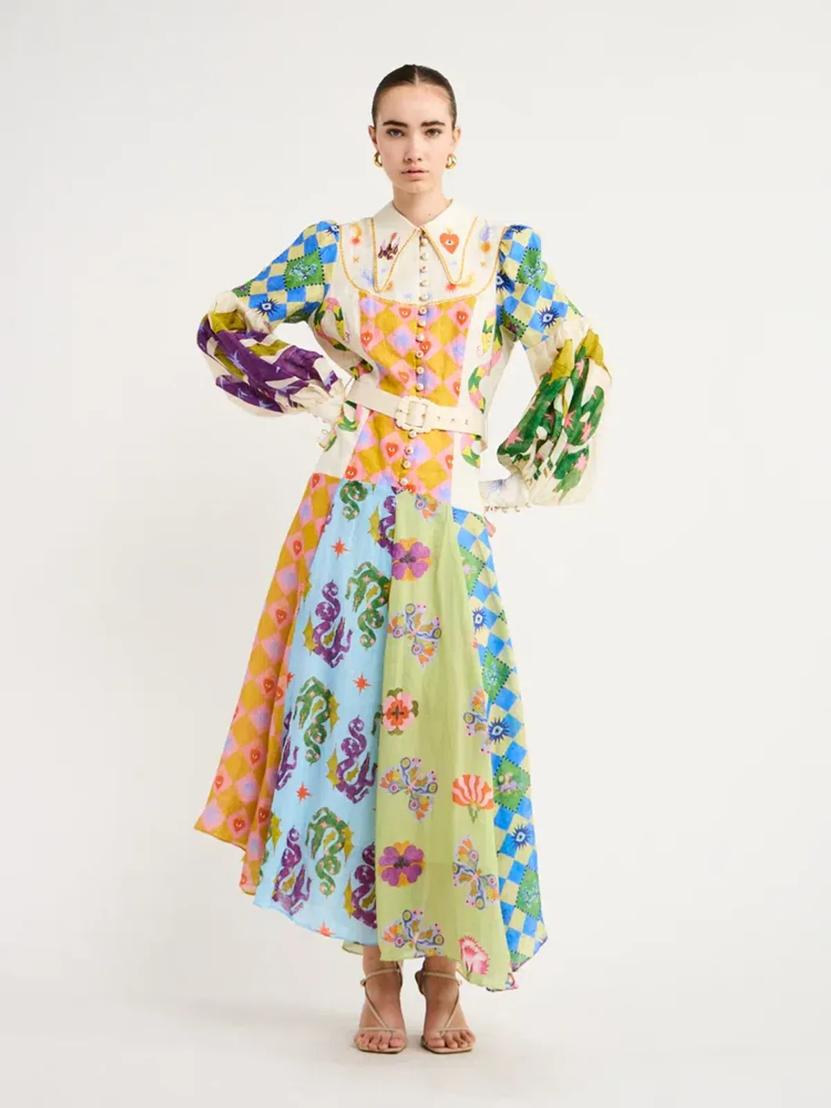 Alemais Lou Balloon Sleeve Shirt Dress Multi Size 10 - Image 1