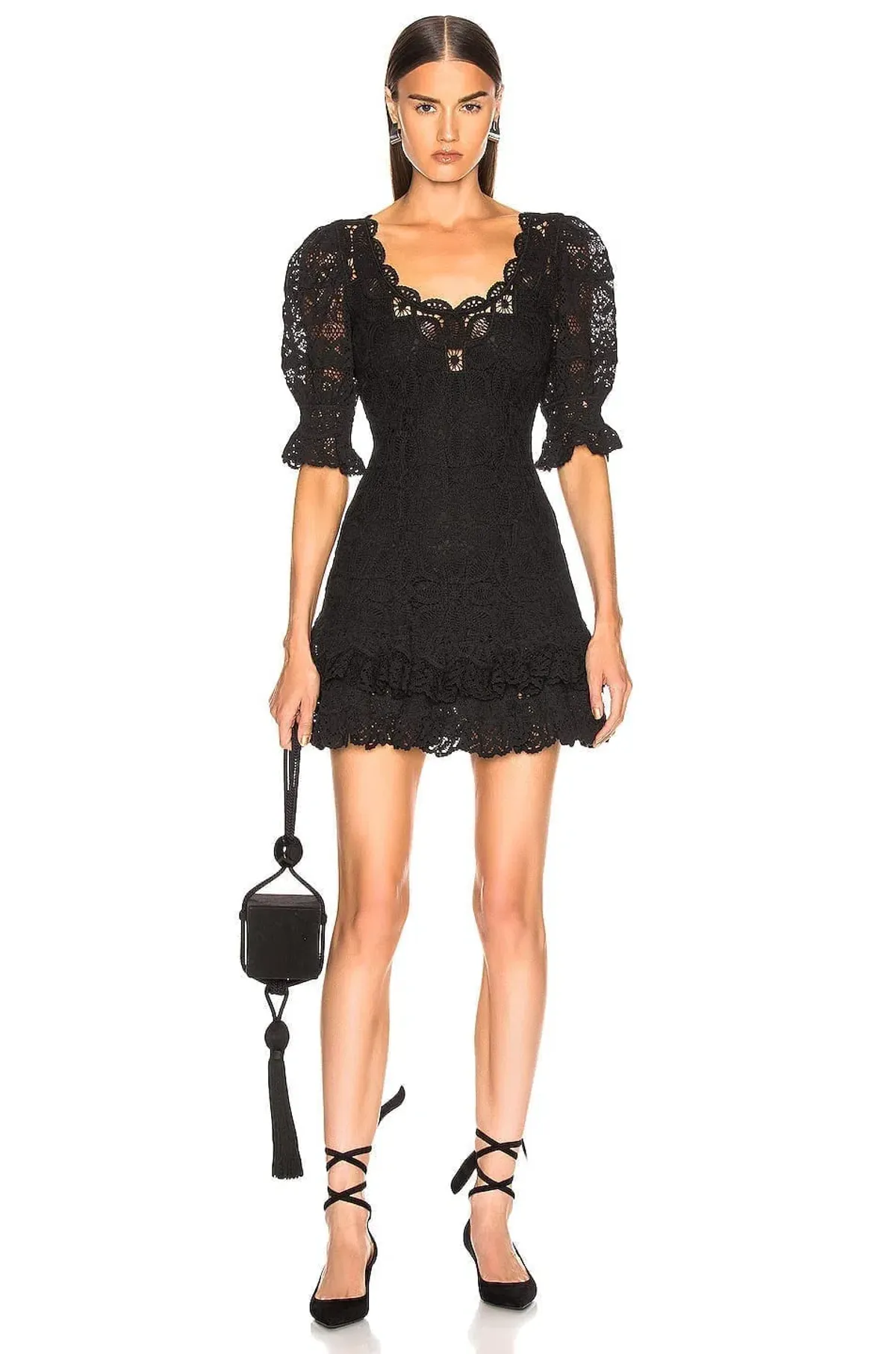 Jonathan Simkhai Crochet Lace Mini Dress Black Size 6 for rent on The Volte - main image