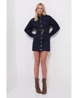 Aje Philia Belted Denim Mini Dress Blue Size 10 for rent on The Volte - image 1