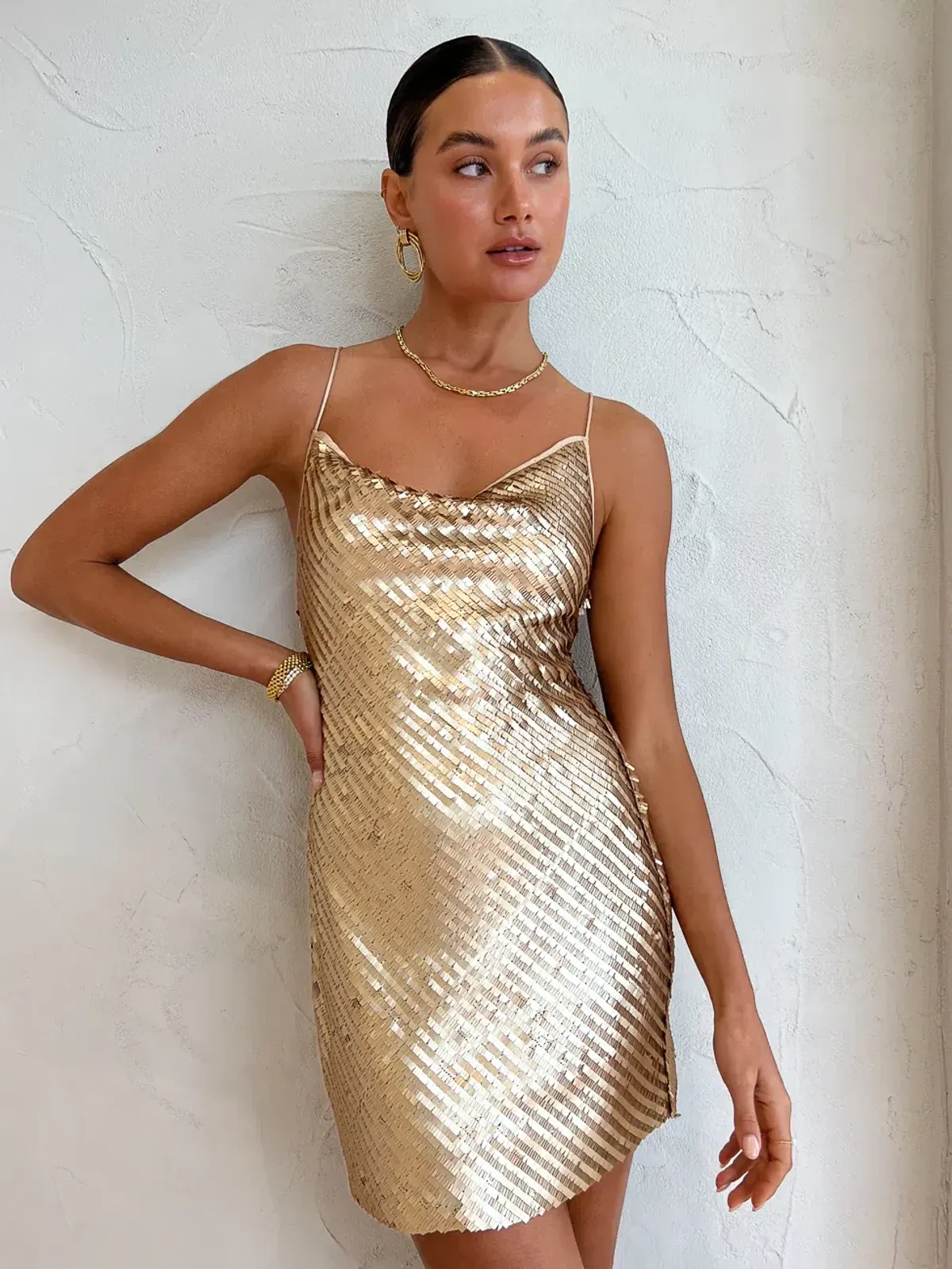 Suboo Prya Cowl Neck Mini Dress Gold Size 10 - Image 3