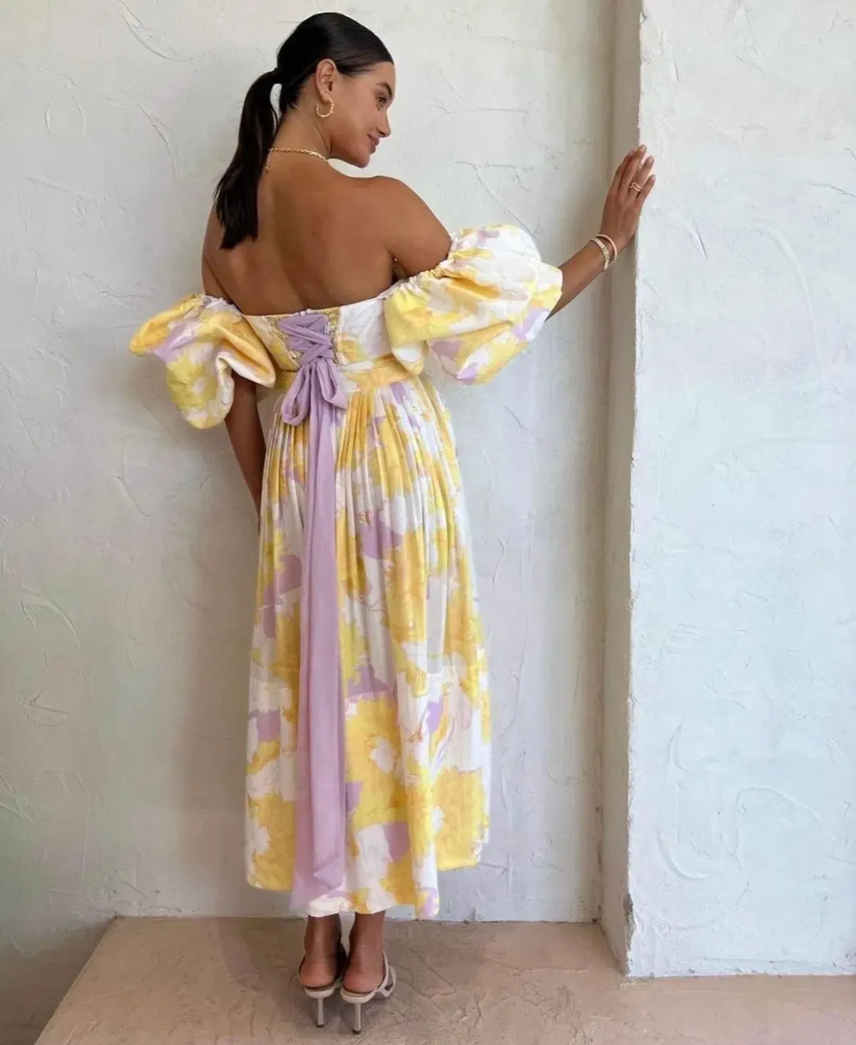Leo Lin Simone Puff Top & Elina Skirt Set Jasmine Print in Sun Size 12 - Image 3