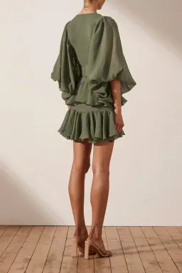 Shona Joy Charlotte Plunge Draped Mini Dress Green Size AU 10 for rent on The Volte - image 2