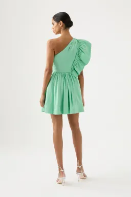 Aje Bonjour Asymmetric Mini Dress Marine Green Size AU 10 for rent on The Volte - image 3