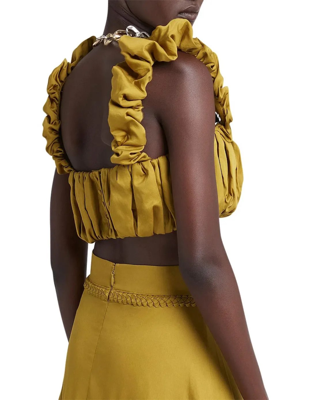 Aje Medina Ruched Cropped Top Yellow Size AU 12 for rent on The Volte - main image