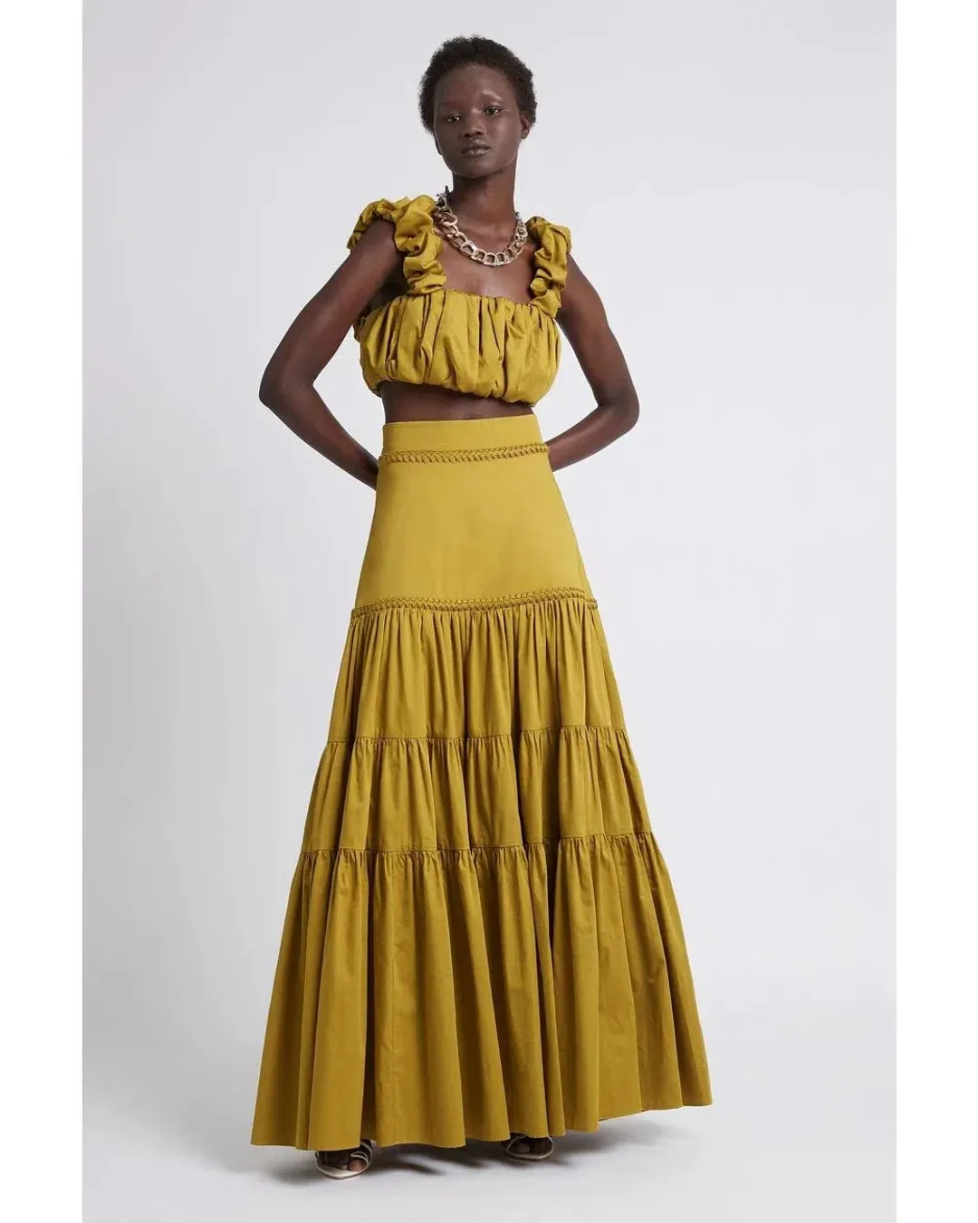 Aje Medina Ruched Cropped Top Yellow Size AU 12 for rent on The Volte - main image