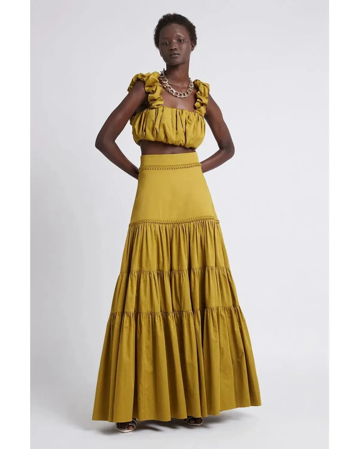 Aje Medina Ruched Cropped Top Yellow Size AU 12 for rent on The Volte - main image