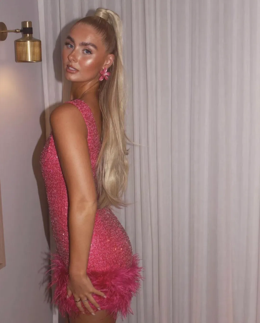 Nadine Merabi Evie Mini Dress Hot Pink Sequin Beadwork Size AU 8 for rent on The Volte - main image