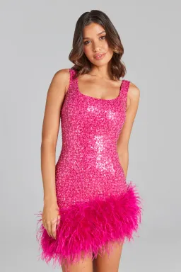Nadine Merabi Evie Mini Dress Hot Pink Sequin Beadwork Size AU 8 for rent on The Volte - image 4