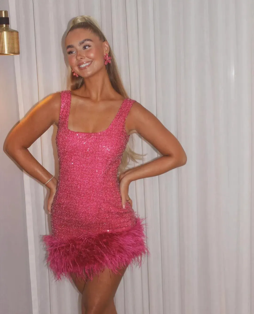 Nadine Merabi Evie Mini Dress Hot Pink Sequin Beadwork Size AU 8 for rent on The Volte - main image