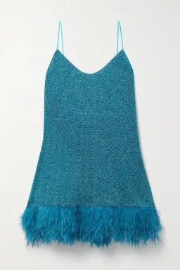 Oseree Lumiere Feather Trimmed Mini Dress Blue Size 10 for rent on The Volte - image 2