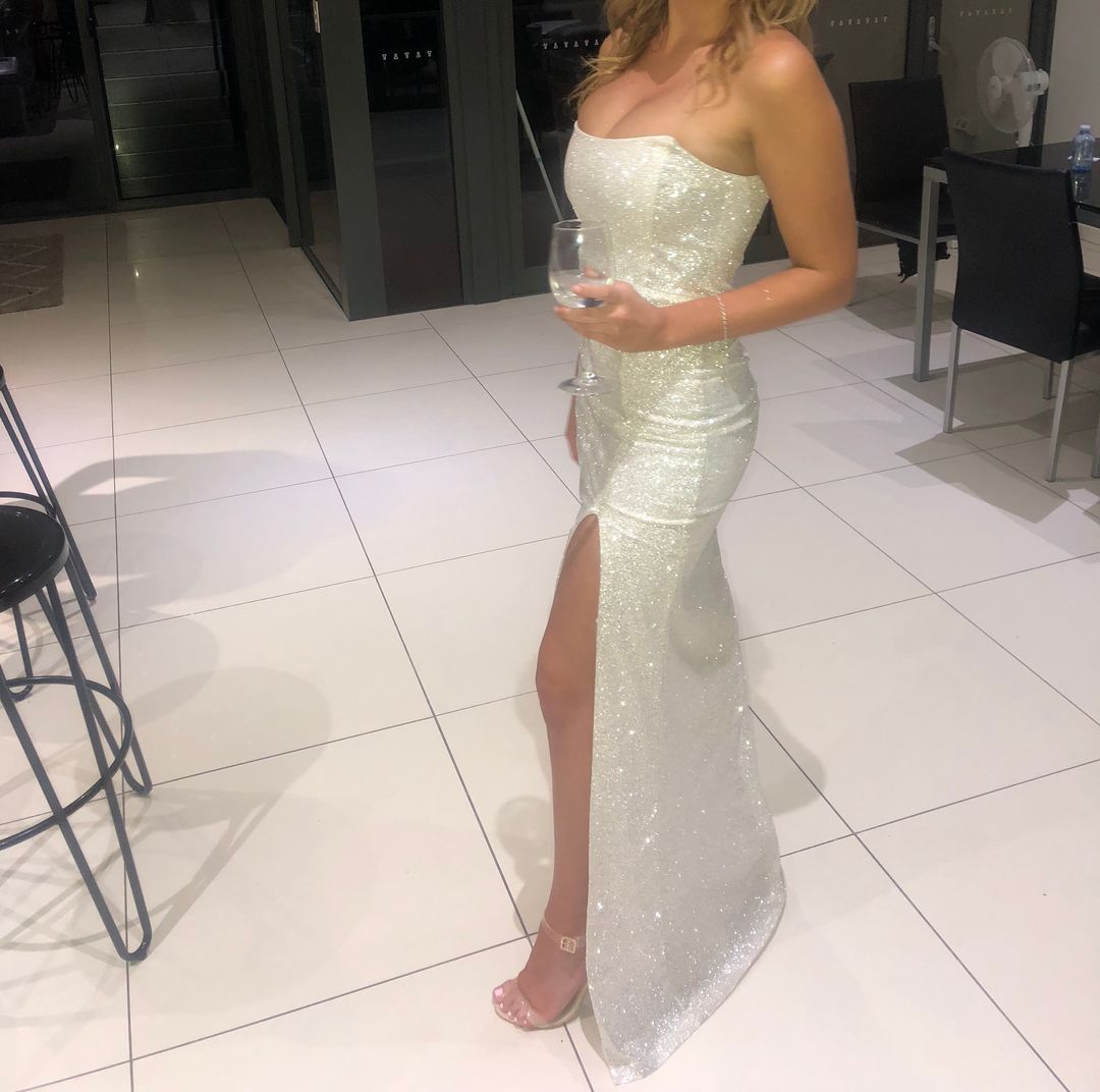 MESHKI Sierra Maxi Dress Silver Size 6 for rent on The Volte - main image