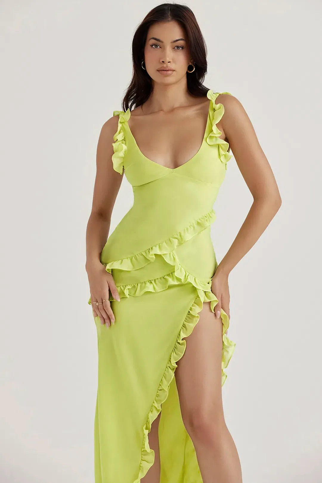 House of CB Pixie Ruffle Maxi Dress Lime Size S / AU 8 for rent on The Volte - main image