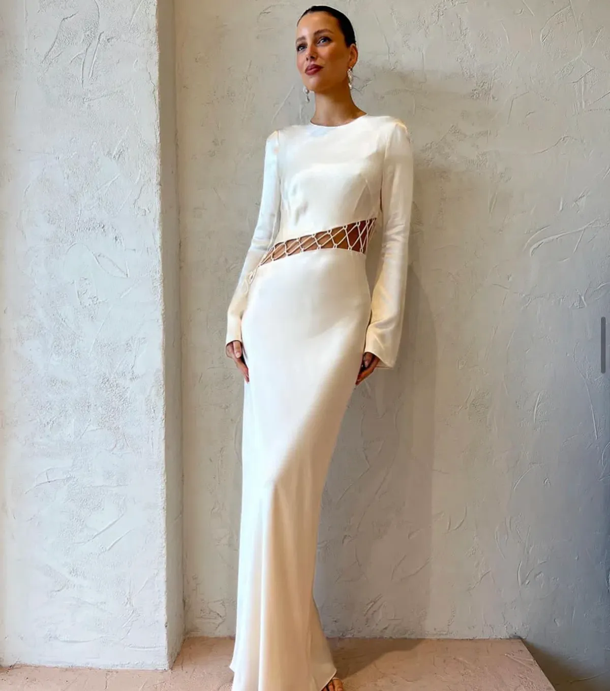 Shona Joy Arienzo Asymmetrical Lace Up Maxi Dress In Cream Size 6 - Image 1