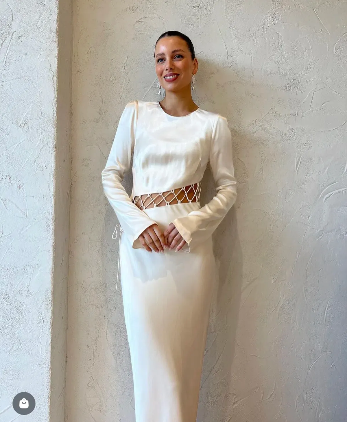 Shona Joy Arienzo Asymmetrical Lace Up Maxi Dress In Cream Size 6 - Image 3