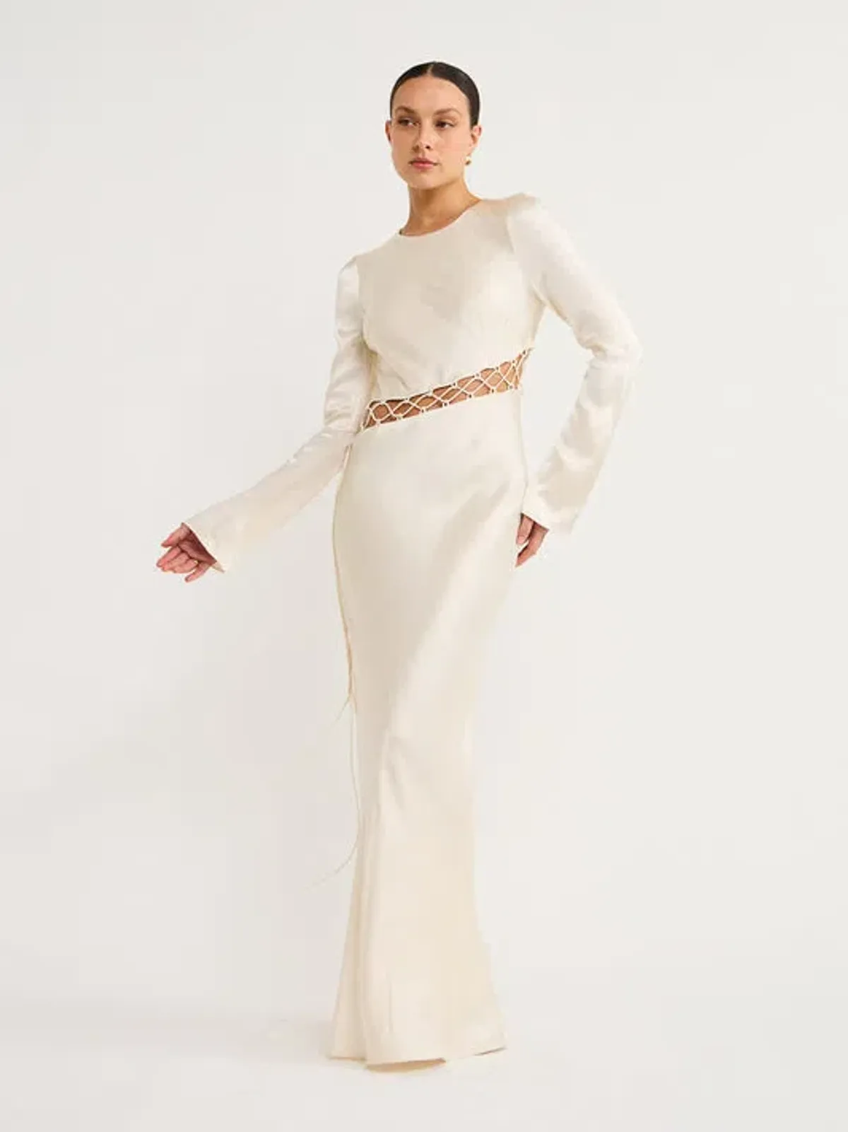 Shona Joy Arienzo Asymmetrical Lace Up Maxi Dress In Cream Size 6 - Image 5