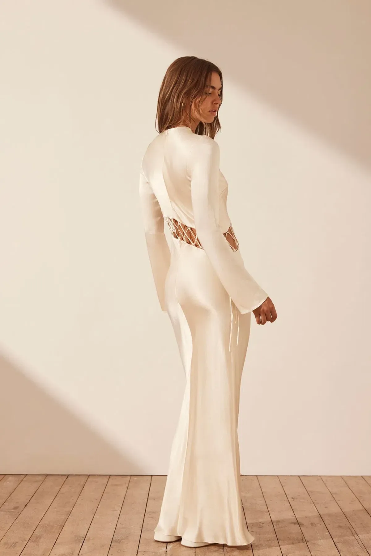 Shona Joy Arienzo Asymmetrical Lace Up Maxi Dress In Cream Size 6 - Image 7