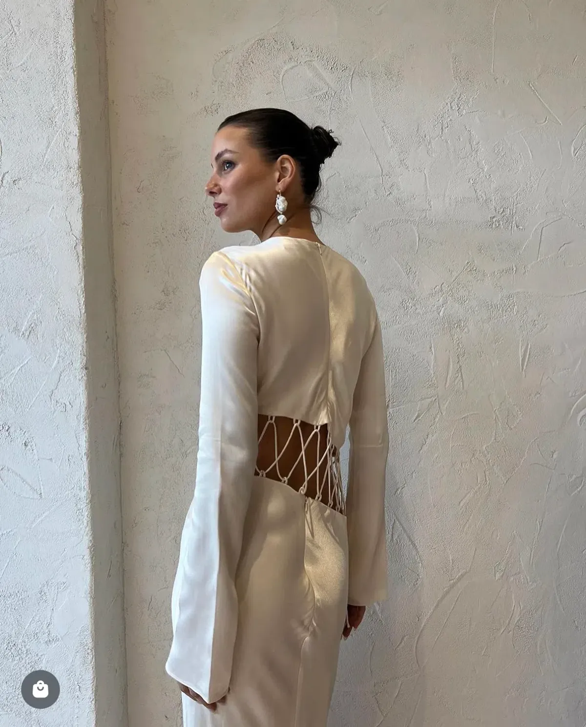 Shona Joy Arienzo Asymmetrical Lace Up Maxi Dress In Cream Size 6 - Image 4