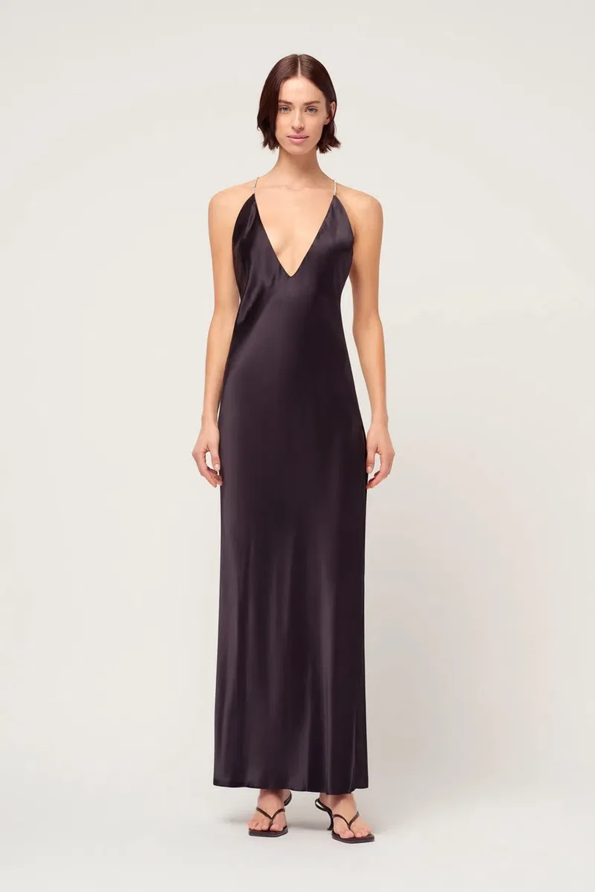Michael Lo Sordo Anna V Neck Bias Crystalline Slip Dress Black Size 4 - Image 1