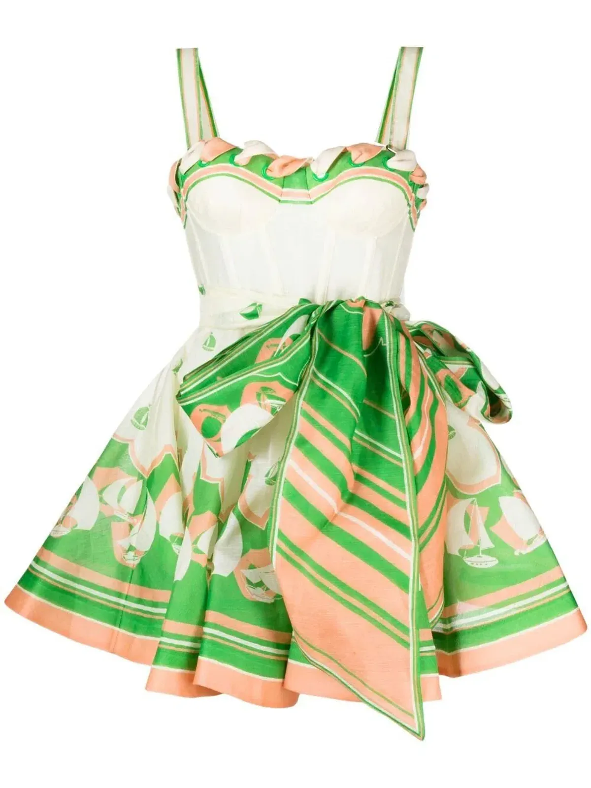 Zimmermann High Tide Eyelet Mini Dress in Green Sailboats Size 8 - Image 4